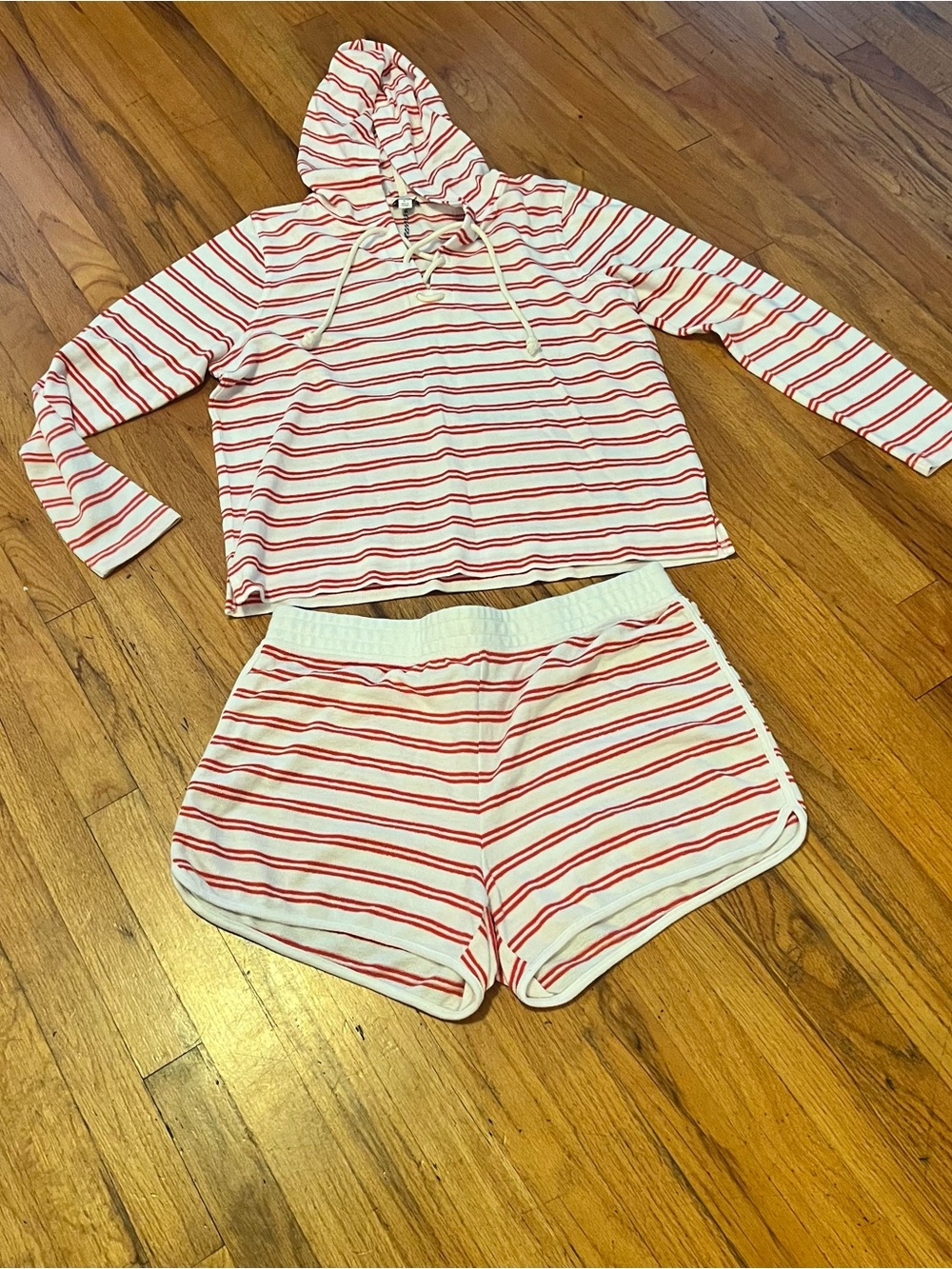 J. Crew White and Red Striped Hoodie Set